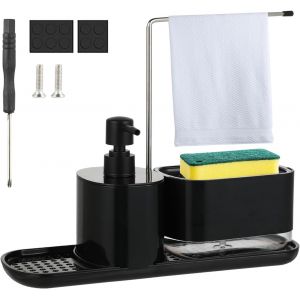 KAL-Ensemble Distributeur Liquide Vaisselle 2 En 1 - Distributeur Pour Mains Et Vaisselle Avec Porte Savon Cuisine - Idéal Pour Distributeur De Liquide Vaisselle - Noir - Neuf