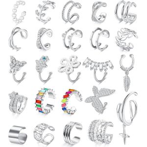 Kal-24pcs Manchettes Oreille Boucles D'oreilles Femmes Plaqué Or 18k Petit Créoles Sans Trou Boucles Faux Clips Oreilles Helix Clou D'oreilles Non Percé Cartilage Ear Cuff Hypoallergéniques - Neuf