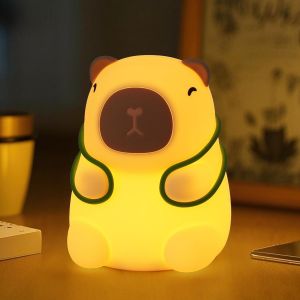 Kuwl-Veilleuse Enfant, Veilleuse Bébé Capybara, Lampe En Silicone Led Avec Variateur Et Minuterie, Lumière Blanc Chaud Et Rgb, Rechargeable Type-C Pour Décoration De Table De Chambre D'enfant - Neuf