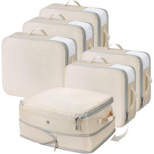 Guwh-Sac De Compression-Housse De Rangement Vetement Couette Avec Poign&eacute;es Renforc&eacute;es, Organisateur D'auto-Compression Pour Couettes, V&ecirc;tements, Oreillers, Linge De Lit, &Eacute;charpes, Lot De 6 (Beige) - Neuf