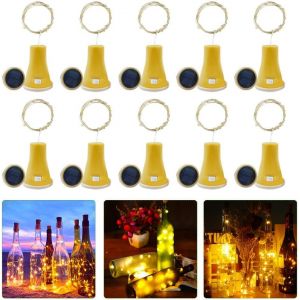 Bouchon Led Bouteille, 10 Pièces Bouchon Lumineux pour Bouteille,2M 20LEDs Guirlande Solaire Bouteille,Guirlande Lumineuse Bouteille pour DIY Bouteille Bar Chambre Mariage Noël Halloween Fête - Neuf