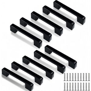 YUJTG-Poignées de Placard, 10 Pièces Noires Cuisine Poignée Poignee de Meuble Poignées de Placard Poignées de Tiroir Avec Vis, Poignée Porte pour Placards Porte Meuble Cuisine (Entraxe 96mm) - Neuf