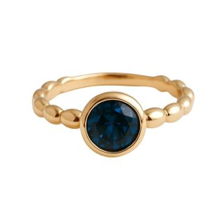 Yemaesre-Bague En Argent Sterling Plaqué Or Avec Topaze Bleue De Londres - Pierre Ronde Facettée Et Anneau Texturé Élégant - Bijou Raffiné Pour Femme Moderne (Us Size 9 / Diameter 19) - Neuf