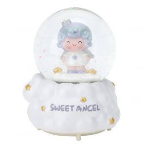 Hjlian Jolie Boite A Musique En Resine Avec Boule De Cristal, Decoration Artisanale Pour La Maison, Cadeau D'anniversaire, Ange Avec Base Blanche - Neuf