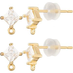 Kal-1 Boîte De 4 Paires De Clous D'oreilles En Oxyde De Zirconium En Laiton Plaqué Or 18 Carats En Forme De Losange Avec Boucle Et 8 Écrous En Silicone Pour La Fabrication De Bijoux Diy. - Neuf