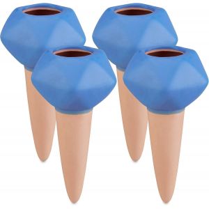 Cône D'arrosage Argile, Lot De 4, Goutte À Goutte, Ø 6cm, Céramique, Irrigation Des Plantes, Terre Cuite/Bleu - Neuf
