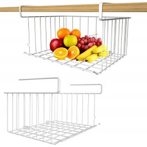 Panier Suspendu Étagère Panier Suspendu En Métal 2 Pièces Paniers De Placard Paniers De Rangement Sans Perçage Armoire De Cuisine Pour Cuisine Placard Etagère Salle De Bain Bureau Blanc - Neuf