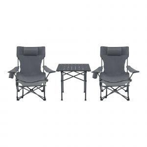 Set De Table Et 2 Chaises Pliantes Gris Helloshop26 03_0010692 - Neuf