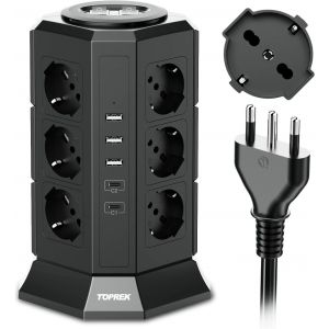 Vertical Power Strip With 12 Universal Sockets Ita 10/16A And Schuko And 2 Usb C And 3 Usb A (Usb-C1 20W Pd3.0 Quick Charge), 4000W/16A, Power Strip With 2 Switches, 2M Cable, 16A Socket - Neuf