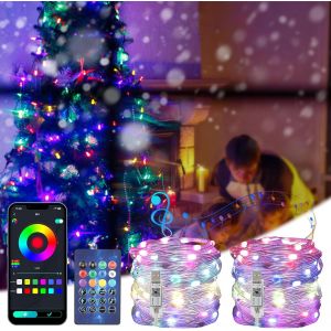 KAL-Guirlandes Lumineuses Noel Decoration Led Rgb, [Lot De 2] 10 M 100 Led Guirlande Lumineuse, Usb Bluetooth String Light, Réagir À La Musique, Contrôlées Par App, Pour Decoration Noel Exterieur - Neuf