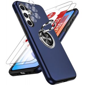Store-Coque Pour Samsung Galaxy A35 Avec 2 Verre Trempé Vitre Protection,2 Protection Camera Et Anneau Telephone Invisible,Militaire Pc Et Tpu Silicone Etui Antichoc Housse Pour Samsung A 35-Bleu - Neuf