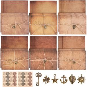 74 Pi&egrave;ces Enveloppe Vintage,Set Papier &Agrave; Lettres Vintage Avec Enveloppe 24 Papier &Agrave; Lettre A5 12 Enveloppes Retro 12 Pendentif En M&eacute;tal 24 Corde De Jute,Enveloppes Papier Kraft Pour F&ecirc;te - Neuf