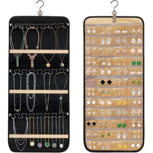 MEVRONISSHOP-Organisateur de Bijoux &agrave; Suspendre Double Face, Porte-organisateur de bijoux suspendu avec Poches Transparentes, Porte-Bijoux Mural pour Colliers, Bracelets, Bagues, Boucles d'Oreilles - Neuf