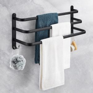 Porte-Serviettes Mural En Aluminium, 3 &Eacute;tages Porte Serviette Salle De Bain &Eacute;tag&egrave;re Serviette Avec Crochets, &Eacute;tanche - Pour Salle De Bain, Cuisine, Salle De Bain - Neuf