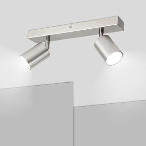 Spot Plafond Gu10, Plafonnier 2 Spots - Plafonnier Spot Orientable - Moderne Luminaire Plafonnier - Nickel Matte Applique Plafond Interieur Led Pour Cuisine, Chambre, Salon - Livr&eacute; Sans Ampoules - Neuf
