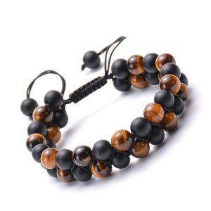 Bracelet En Pierre ?il De Tigre Pour Homme Et Femme - Pierre D'énergie Naturelle, Huile Essentielle, Pierre De Lave, Onyx Noir, Perles ?il De Tigre, Bracelet Réglable Pour Couple - Neuf