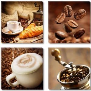 Eryi-6603 Jeu De 4 Tableaux Sur Toile Café 4 X 30 X 30 Cm - Neuf