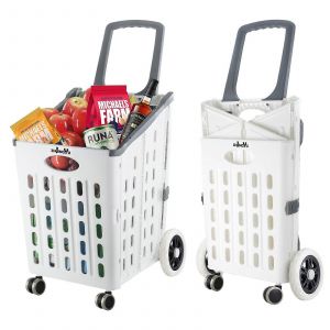 Portable Pliant Panier avec du Blanc Design Pliable, Roulement de Chariot sur Roues Pivotantes d'&Eacute;picerie et les v&ecirc;tements - Neuf