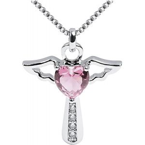 Kal-Pierre De Naissance Croix Collier Cristal Ange Aile Pendentif Collier Chaîne Coeur Bijoux À Breloques Pour Femmes Filles Maman Cadeaux - Neuf