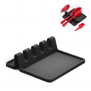 Cuisinière Cuillère Reste Avec Résistant À La Chaleur, Bac D'égouttage, Gratuit Ustensile De Repos Et Une Cuillère Titulaire, Noir - Neuf