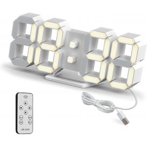 COPF-Horloge Murale Numérique Led 3D À Intensité Variable Avec Fonction Snooze-Usb 12/24 Heures-Affichage De La Date Et De La Température-Affichage En Boucle-Télécommande-Veilleuse Pour - Neuf