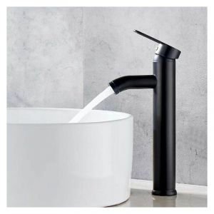 Mitigeur lavabo salle de bain cuivre (noir mat), robinet eau chaude et froide mat, robinet design, rétro chic, poignée robinet monotrou lavabo durable - Neuf