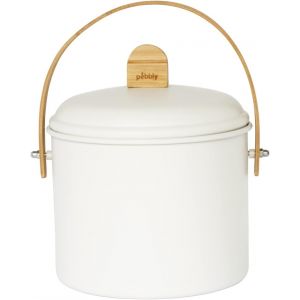 KALANKA-PEBBLY - Seau &agrave; Compost d'Int&eacute;rieur en Acier et Anse en Bambou - 3,5 litres - &Oslash; 19 x 21,5 cm - Filtre Anti-Odeur en Charbon Inclus, Seau &Eacute;l&eacute;gant, Durable, L&eacute;ger et R&eacute;sistant, sans Risque de F - Neuf