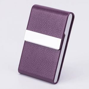Boîte à cartes postales pour hommes,étui porte-cartes multifonction d'affaires,porte-cartes en cuir PU,porte-poche en métal avec étui portefeuille à cigarettes fermé magnétique--purple - Neuf