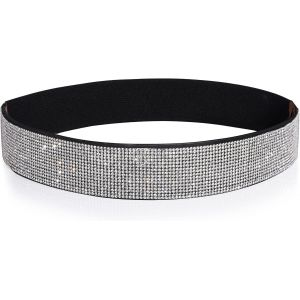 Rhinestone Elastic Pu Leather Belt Shiny Crystal Stretch Waist Belt Wide Waist Band For Women Dress - Neuf