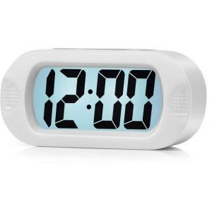 R&eacute;veil &eacute;lectronique Plumeet, r&eacute;veil du matin avec grand &eacute;cran LCD, fonction snooze, veilleuse, fonctionne sur piles, id&eacute;al pour les voyages et comme r&eacute;veil de chevet (blanc) - Neuf