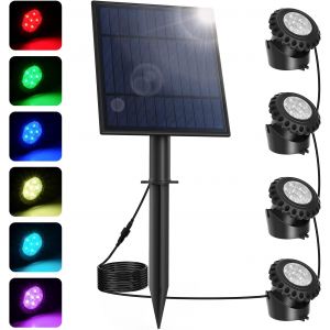 Lumières Led Submersible Solaire,2 Modes Spot Piscine Rgb,5.5v Changement De Couleur Éclairage De Piscine,Ip68 Etanche Lampe Solaire Pour Aquarium,Jardin,Piscine,Fontaine,Étang (4 En 1) - Neuf