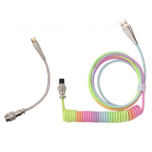Cable de clavier de jeu, degrade de couleurs, lumineux RVB, clavier mecanique personnalise, cable USB-C retractable a ressort spirale de type 2 - Neuf