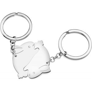 KAL-Porte-Clés Lapin De Saint-Valentin Pour Couple Porte-Clés Lapin En Acier Inoxydable Cadeaux Pour Femme Fille Clé De Voiture Sac À Main - Neuf