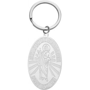 Kal-Porte-Clés De Saint Jude Thaddeus Priez Pour Nous En Acier Inoxydable Pendentif Ovale Médaille Religieuse Amulette De Protection Bijoux Catholiques Accessoires De Sac À Main Pour Femmes Hommes - Neuf
