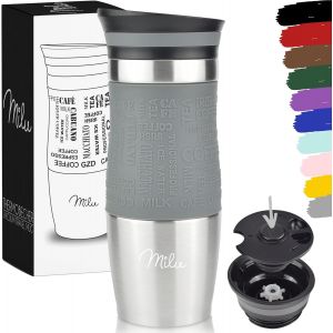 Mug Isotherme Etanche 370ml 450ml Thermos Caf&eacute;-Th&eacute; I Tasse Isol&eacute;e Pour Caf&eacute; Et Th&eacute; &Agrave; Emporter, Double Paroi Isol&eacute;e Sous Vide, Acier Inoxydable I Tasse De Voyage Chaud & Froid (370ml, Gris) - Neuf