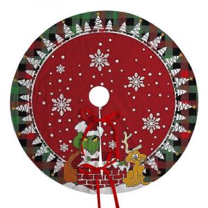 Jupe de sapin de No&euml;l de 90 cm avec col et motif lutin vert, compatible avec les d&eacute;corations de sapin de No&euml;l de style champ&ecirc;tre. - Neuf