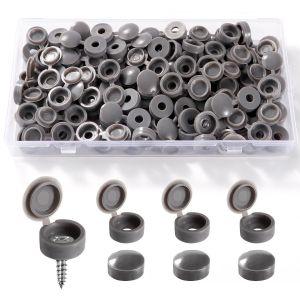 100 Pi&egrave;ces Bouchon &agrave; Vis en Plastique, Cache Vis &agrave; Charni&egrave;re pour Nombre 6/8, Capuchon en Plastique pour Meubles, Placards, &Eacute;tag&egrave;res, Gris - Neuf