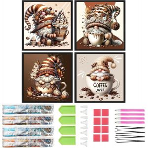 Ayuhr-Lot De 4 Peintures Diamant Lutin Café 30 X 30 Cm Diamond Painting Gnomes Café Nains Dessert Gâteau Crème Glacée Cuisine Diamant Peinture Diamant Broderie Point De Croix Images Cadeau - Neuf