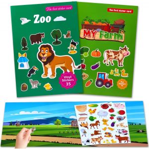 Trahoo-Gommettes Enfants 2 3 4 Ans 2 Pcs Livre Autocollant Ferme Zoo Animaux, Reutilisable Activite Enfant Autocollant Avec Pliable Panorama Et Pvc Statiques Illustré, Reusable Sticker Book, Idees Ca - Neuf