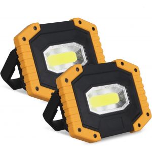Projecteur LED rechargeable 30 W 2 000 lm, éclairage de chantier avec 4 piles, 3 modes, lanterne portable USB, projecteur LED pour camping, chantier, garage, atelier (lot de 2) - Neuf