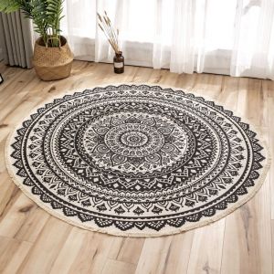 Tapis D'ext&eacute;rieur Rond Mandala 120 Cm En Coton Lavable - Neuf