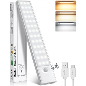 Led Cuisine Sous Meuble, 3 Couleurs Temps Lampe Led Rechargeable, Reglette Led Cuisine Usb Luminosité Réglable, 78 Led Detecteur De Mouvement Interieur, Lampe De Placard Pour Armoire Escalier Couloir - Neuf