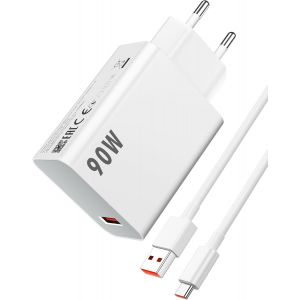 ChenQuanSarl-90W Chargeur Turbo/Hypercharge Et 6A Cable Usb C 1M Pour Xiaomi 15 14 13 Ultra,Chargeur Turbo Pour Note 14 13 12 11 10 Pro Poco X7 F7 Pro F6 X6 M6 X5 X4 X3 F3 Mi 14T 13T 12X 12 Lite 11T - Neuf