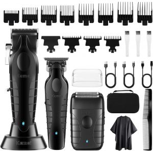 Tondeuse À Cheveux Professionnelle Pour Homme, Sans Fil, Tondeuse De Barbier Complète Avec Lame En T, Kit Complet De Coupe De Cheveux Électrique Avec 11 Guides Inclus, Rechargeable Rapidement - Neuf