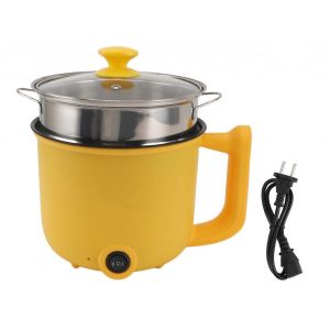 Cuiseur à nouilles électrique jaune 1.8L 2 vitesses réglage 600W mise hors tension automatique anti-bâton avec panier à vapeur Mini fondue électrique prise UE 220V - Neuf