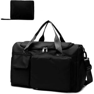 Nzqaf-Sac De Sport Homme Sac De Voyage Hommes, Grande Capacité Sac De Sport Étanche Avec Compartiment À Chaussures Et Humide, Sac De Voyage Pliable Pour Sport, Voyages (Noir) - Neuf