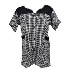 Blouse De Travail Boutonn&eacute;e Pour Femme, Tablier Sans Manches Blouse Vichy Noir - Neuf