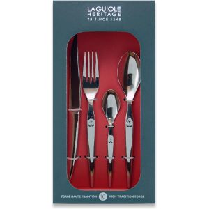 Mevronisshop-Ménagère 16 Pièces Design - Set De Couverts De Table Acier Inox Forgés Massif 18/0 Poli Miroir - Pour 4 Personnes - Présentation Coffret Cadeau, Argenté - Neuf