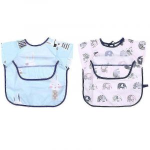 2pcs Enfants Bavoirs Tout-Petits Manger Tablier Dessin Anim&eacute; Manches Courtes Imperm&eacute;able Overclothes Dining Bib - 100 Yard Suit Pour 2-4 Ans (Lapin Et &Eacute;l&eacute;phant Pat - Neuf