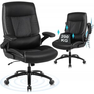 SUBZONAL-Chaise Bureau, Chaise de Bureau 200 kg pour Personnes Corpulentes, Fauteuil de Bureau en Cuir PU avec Accoudoirs Relevables, Chaise de Bureau Ergonomique &agrave; Dossier Haut, Noir - Neuf
